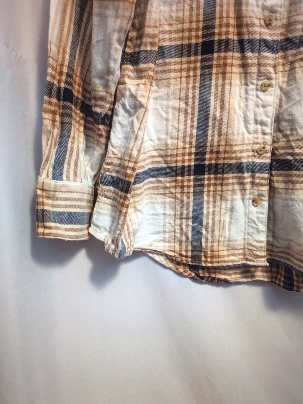 Old Navy Cream, Brown & Blue Plaid Button-Front Shirt - Picture 12 of 13